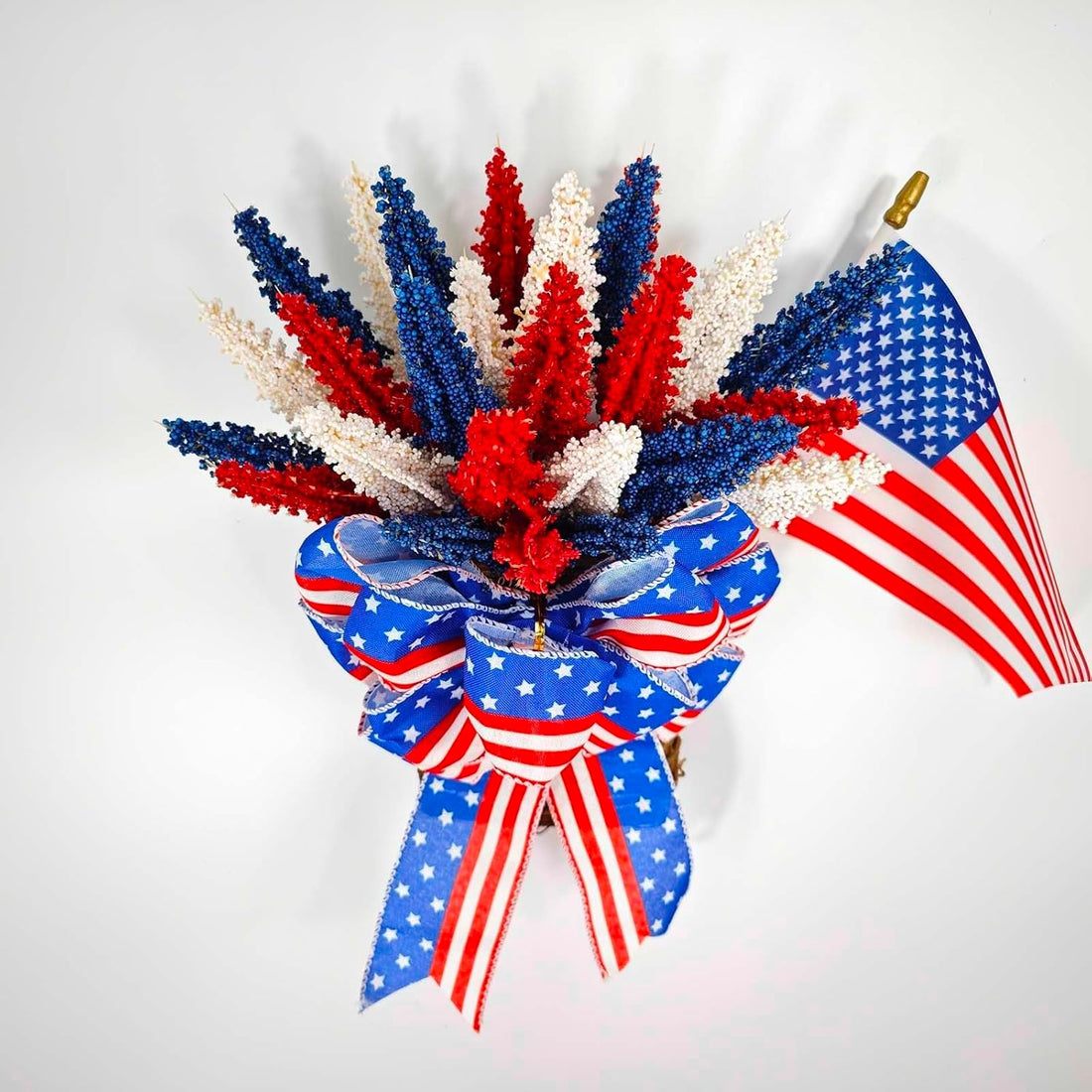 4th of July Wreath 2024 Patriotic Decorations Stripe and Stars Printed Independence Day Wreath Memorial Day Wreath 4th of July Wreaths for Front Door for Farmhouse Indoor Outdoor Wall Window